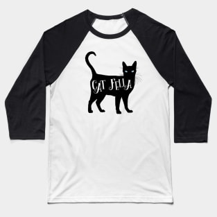 Cat Fella in Black Cat Silhouette Blue Eyes Baseball T-Shirt